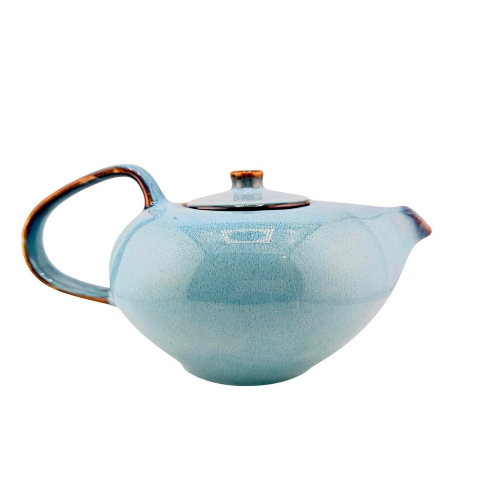 Russel Wright MCM Style Sky Blue Earthenware 6 Cup Teapot and Lid DISCONTINUED